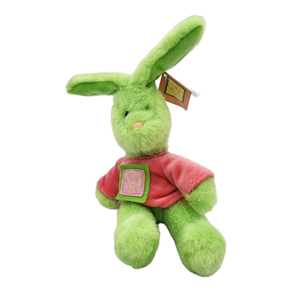 Vintage 1998 GAC Green Bunny Plush Pink Sweater Easter Rabbit Stuffed Animal NWT